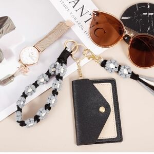 Elegant Black and Beige Wallet with Keychain